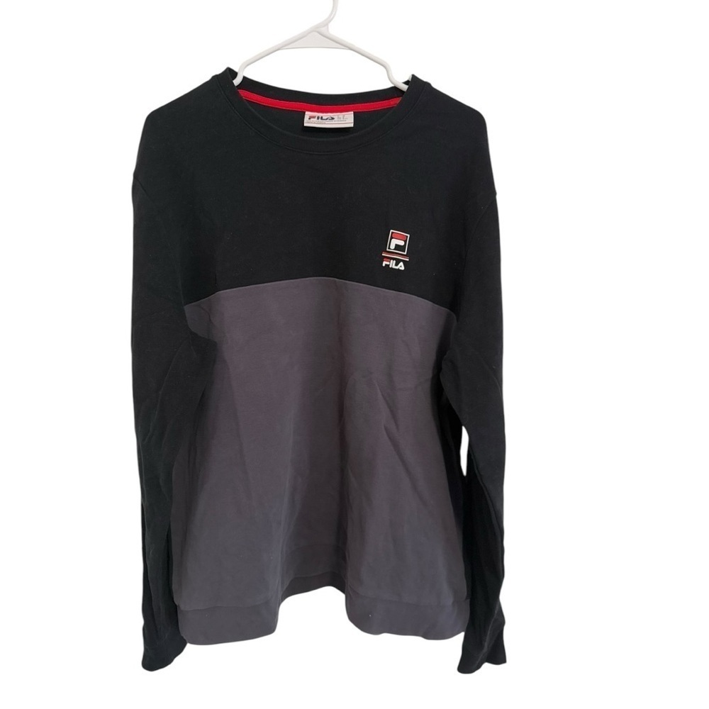 FILA Vintage Retro Colorblock Long Sleeve Crewneck Shirt Black Gray XL